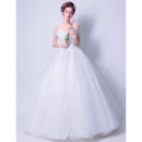 Inexpensive Chic Ball Gown Off-the-shoulder Floor Length Wedding Dresses
