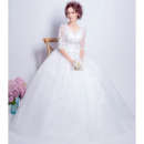 2018 Romantic Ball Gown Floor Length Wedding Dress with Half Sleeves