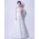 New Modern A-Line Floor Length Wedding Dress with 3/4 Long Sleeves