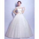 Timeless Elegant Ball Gown Mandarin Collar Wedding Dress with Short Sleeves