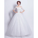 Classic Modern Ball Gown Off-the-shoulder Wedding Dress with Half Sleeves