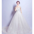 Affordable Elegant A-Line Off-the-shoulder Court Train Lace Wedding Dress
