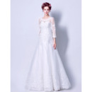 Stylish Classic A-Line Floor Length Wedding Dress with 3/4 Long Sleeves