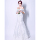 Affordable Elegant Trumpet Off-the-shoulder Wedding Dress with Half Sleeves