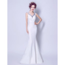 Sexy Elegant Mermaid V-Neck Sleeveless Floor Length Satin Wedding Dress