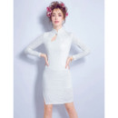 Inexpensive Modern Mini Lace Short Petite Wedding Dress with Long Sleeves