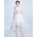 Modern Charming A-Line High-Low Organza Wedding Dress with Short Sleeves