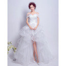 2022 Chic Off-the-shoulder High-Low Ruffle Skirt Wedding Dress