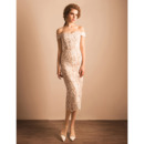 Affordable Vintage Off-the-shoulder Tea Length Lace Reception Wedding Dress