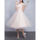 Cheap One Shoulder Knee Length Satin Tulle Bridesmaid Wedding Dress