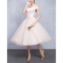 Cheap Off-the-shoulder Knee Length Satin Tulle Bridesmaid Wedding Dress