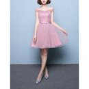 Discount Strapless Sleeveless Short Satin Tulle Bridesmaid Wedding Dress