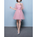 Modest Short Satin Tulle Bridesmaid Wedding Dress with Short Sleeves