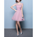 Timeless A-Line Sleeveless Short Satin Tulle Bridesmaid Dress