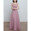 Affordable Sleeveless Long Satin Tulle Bridesmaid Wedding Dress