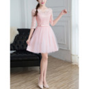 2022 Customized V-Neck Mini/ Short Bridesmaid Dress with Half Lace Sleeves