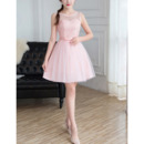 Simple Sleeveless Mini/ Short Satin Tulle Bridesmaid Dress