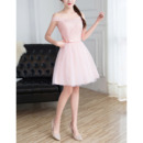 Cheap Off-the-shoulder Mini/ Short Satin Tulle Lace Bridesmaid Dress