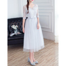 Elegant V-Neck Tea Length Bridesmaid Dress with Half Sleeves