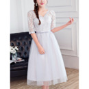 Customized V-Neck Tea Length Bridesmaid Dress with Half Lace Sleeves