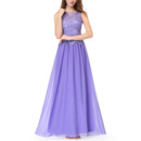 Beautiful Elegant A-Line Full Length Chiffon Formal Evening Dress with Lace Top