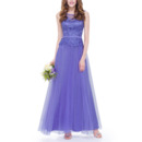 Affordable A-Line Sleeveless Ankle Length Tulle Lace Formal Evening Dress