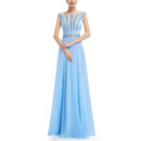 Inexpensive Bateau Floor Length Chiffon Lace Evening/ Prom Dress