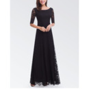 Affordable Long Lace Black Formal Evening Dress with Half Sleeves