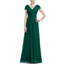 Inexpensive V-Neck Long Chiffon Formal Evening Dress with Short Sleeves