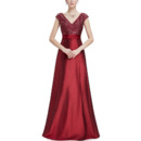 Elegant V-Neck Long Sequin Formal Evening Dress with Cap Sleeves