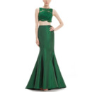 Sexy Sheath Long Satin & Lace Two-Piece Formal Evening Dress