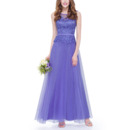 Affordable A-Line Long Tulle & Lace Two-Piece Formal Evening Dress