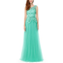 Inexpensive Sleeveless Floor Length Tulle & Lace Evening Party Dress