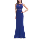 Elegant Sheath Sleeveless Long Chiffon Blue Formal Evening Dress