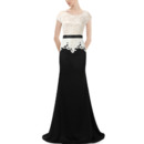 Affordable Long Lace Chiffon Two-Piece Formal Evening Dress with Short Sleeves