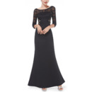New Satin Long Lace Black Formal Evening Dress with 3/4 Long Sleeves