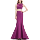 Modest Trumpet Floor Length Lace & Satin Two-Piece Evening/ Night Dress