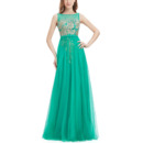 Custom Made A-Line Sleeveless Long Tulle Embroidery Evening Party Dress