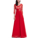 Inexpensive Long Lace Chiffon Evening Dress with 3/4 Long Sleeves