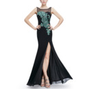 Affordable Sheath Floor Length Chiffon Evening Dress with Slit