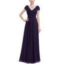 Custom V-Neck Floor Length Chiffon Evening Party Dress with Short Sleeves