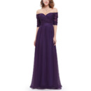 Timeless Sweetheart Long Chiffon Formal Evening Dress with Half Sleeves