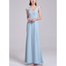 New Style V-Neck Floor Length Satin Formal Evening Dress with Slit