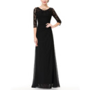 Inexpensive Designer Long Chiffon Black Formal Mother Dress with Half Lace Sleeves