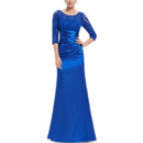 Stylish Blue Long Satin Formal Mother Dress with 3/4 Long Lace Sleeves
