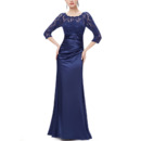 Elegant Full Length Satin Formal Mother Dress with 3/4 Long Lace Sleeves