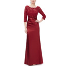 Classy Full Length Satin Formal Mother Dress with 3/4 Long Lace Sleeves