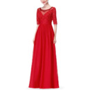 Stylish Full Length Red Chiffon Formal Mother Dress with Half Sleeves