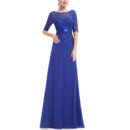 Modest Long Chiffon Formal Mother Dress with Half Lace Sleeves & Belts