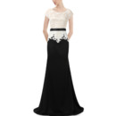 Modest Long Chiffon & Lace Formal Mother Dress with Short Sleeves